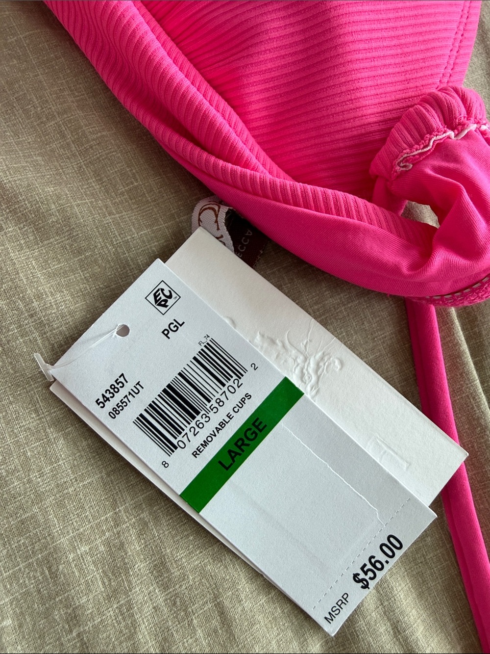 BECCA Hot Pink Ribbed Triangle Bikini Set - Picture 5 of 5
